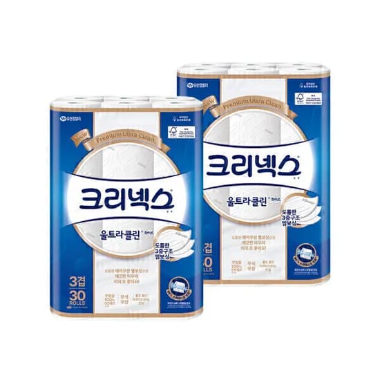 크리넥스 3겹 울트라클린 화이트 25m x 30롤 2팩 25,390원