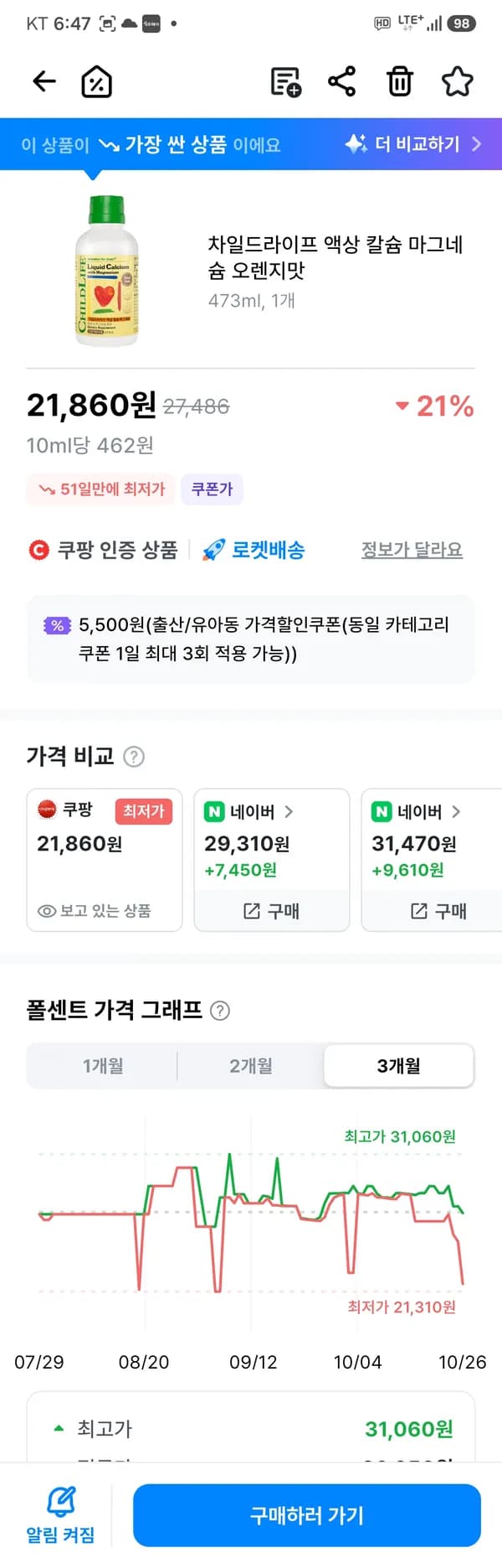 차일드라이프 칼슘마그네슘 21,860원