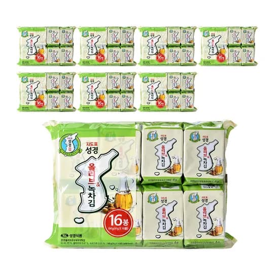 지도표 성경김 올리브 녹차 식탁김 재래 조미 도시락 맛있는 김 16개입, 8개