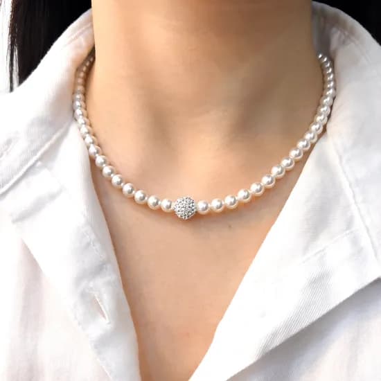 14k 화이트 점토볼 6mm 스왈 진주 목걸이 OPPN0660