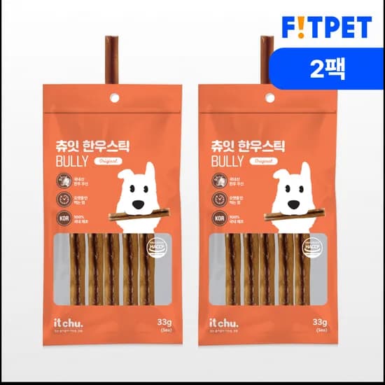 잇츄 츄잇 한우스틱 오래먹는 강아지 수제 간식 불리스틱 개껌 쇠고기, 33g, 2개
