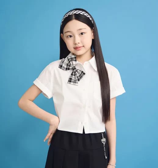 더데이걸 체크 리본 반팔 블라우스 TGBW24301