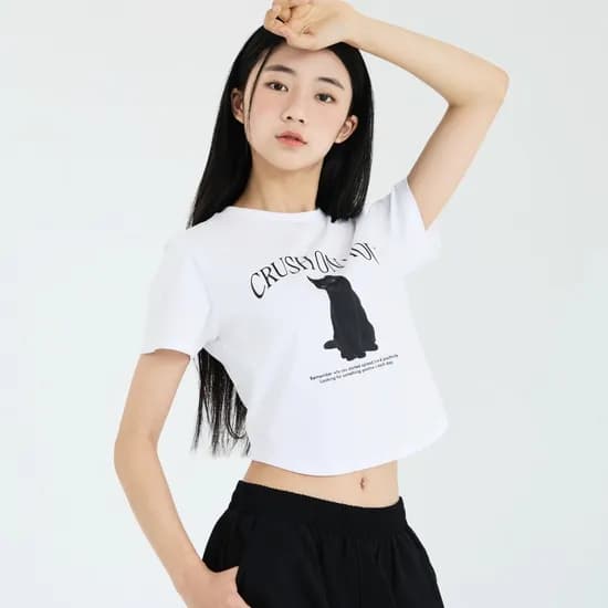 더데이걸 시크 고양이 크롭 반팔티 TGRA24407