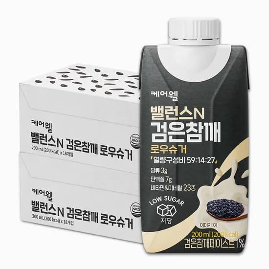 케어웰 밸런스N 검은참깨 식사대용 균형 영양식 환자 노인 영양음료 200ml 36개