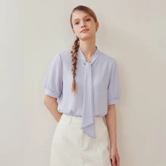 [7컬러] 반팔 타이 블라우스 SHORT SLEEVE TIE BLOUSE