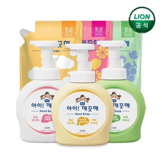 아이깨끗해 핸드워시 490ml 본품 3개 450ml 리필 3개
