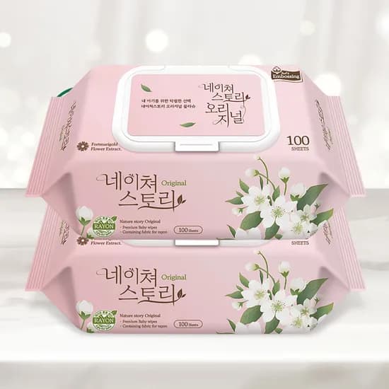 네이쳐스토리 오리지널 대용량 아기물티슈 엠보싱 캡형 100매 20개