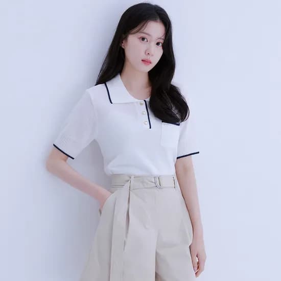 로엠 띠배색 카라 반팔 스웨터 RMKAE25R15