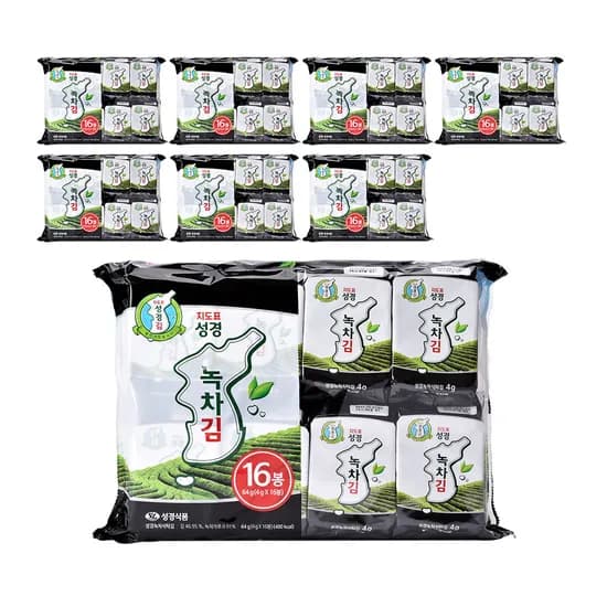 지도표성경김 녹차 식탁김 재래 조미 도시락 맛있는 김 16개입 8개
