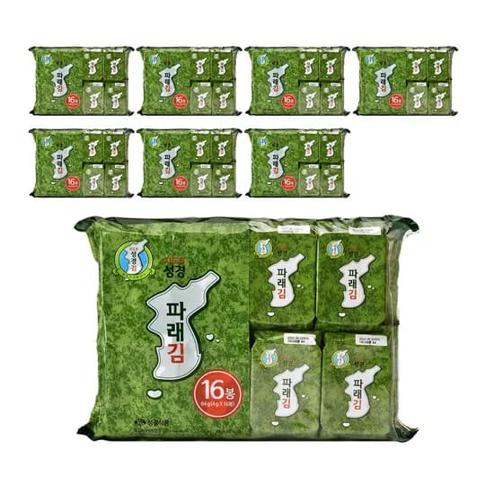 지도표 성경김 파래 식탁김 재래 조미 도시락 맛있는 김 16개입 8개