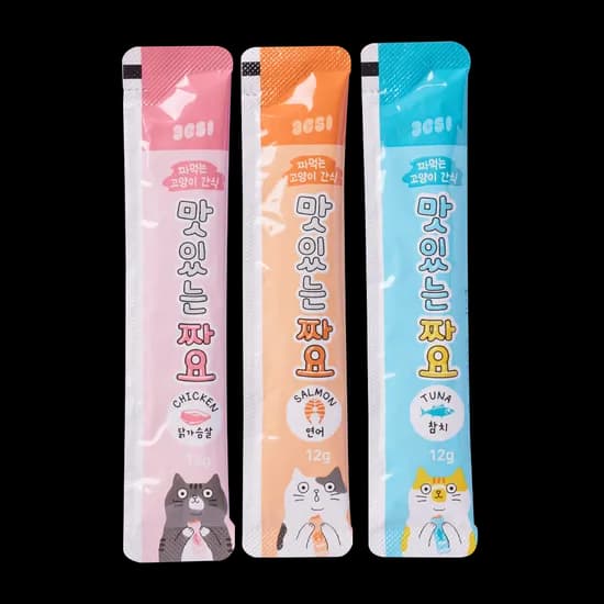 맛있는 짜요 짜먹는 간식 고양이 캔 간식 대용량 3종 맛보기팩, 12g, 3개