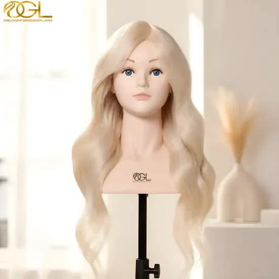 오지엘 100%인모 백모가발 미용가발 연습용통가발 omc 탈색 염색 백발 드라이 업스타일