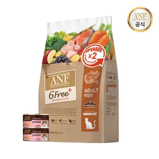 ANF 식스프리플러스 인도어 캣 어덜트 5.6kg 캔 95g 2개 고양이 대용량 사료