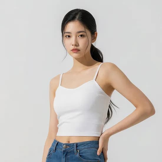 힙핑크 엣지 심리스 볼륨캡 크롭 끈 나시탑 (일체형패드)