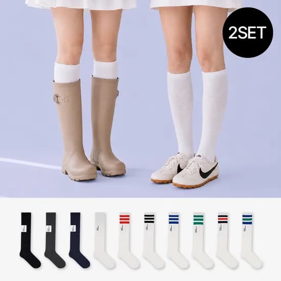 싹스탑 여성 니삭스 2켤레 국산 레인부츠 장화 데일리 무지 긴 학생 양말