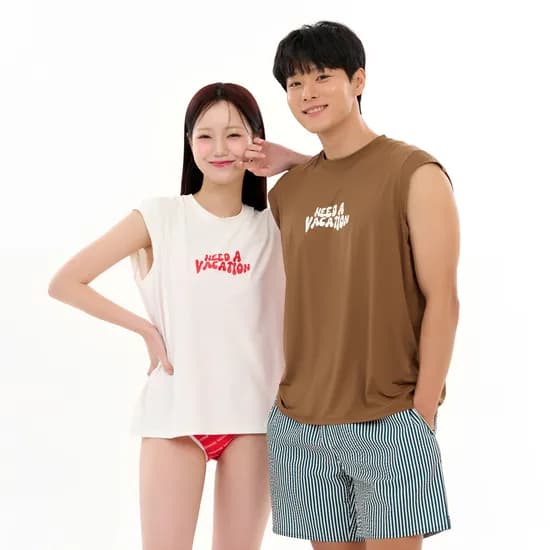 위크나인 래쉬가드 나시 루즈핏 여자 남자 공용 수영복 상의 윙 슬리브리스