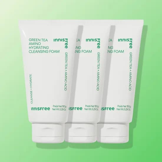 이니스프리 그린티 아미노 수분 저자극 클렌징폼 150ml, 3개