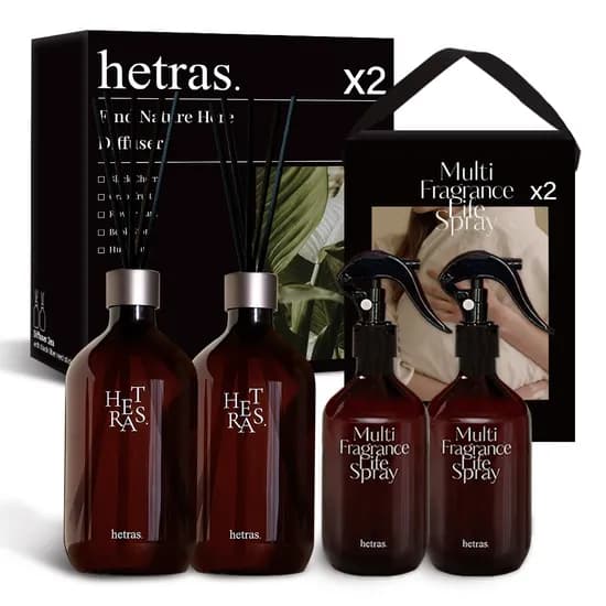 헤트라스 프리미엄 대용량 디퓨저 500ml 2개 + 멀티스프레이 섬유탈취제 300ml 2개 선물세트