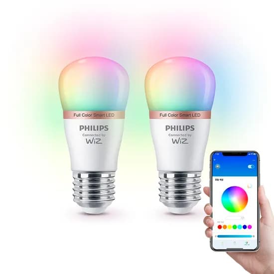 필립스 위즈 미니 LED 스마트전구 Matter E26소켓 4.9W 컬러 2개 19,900원