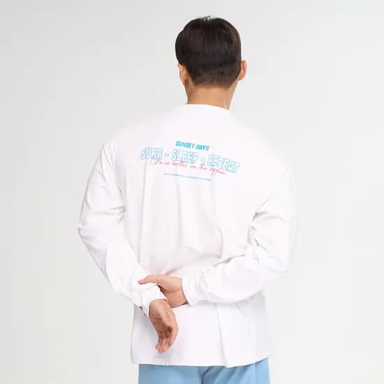 드라이쿨링 오버핏 남성 긴팔 래쉬가드 체형커버 수영복 루즈핏 비치웨어 화이트