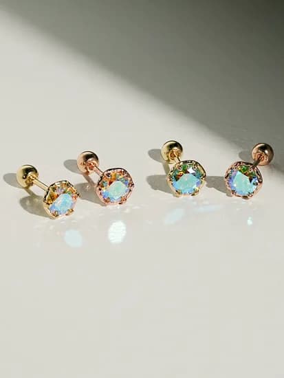 14K 모이사나이트 다이아 오로라 피어싱 귀걸이 3부