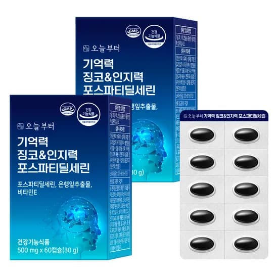 기억력 징코&인지력 포스파티딜세린 개선 두뇌 건강 영양제 60캡슐 2개