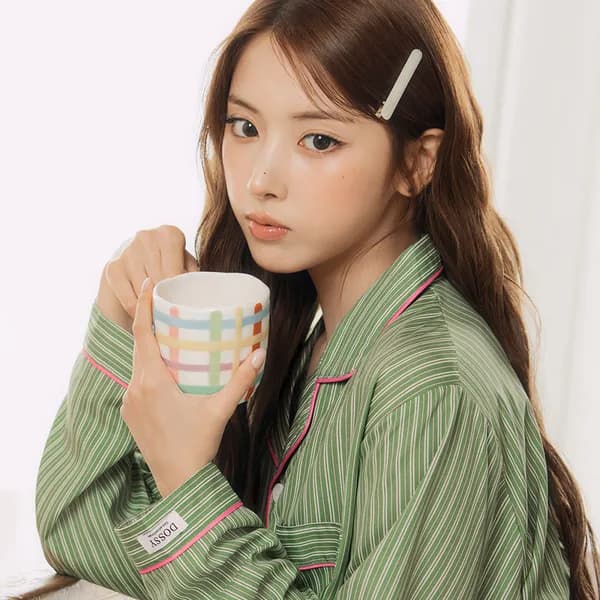 실크핏 웬즈데이 긴팔 파자마 카라 커플 잠옷 세트 홈웨어 남녀공용