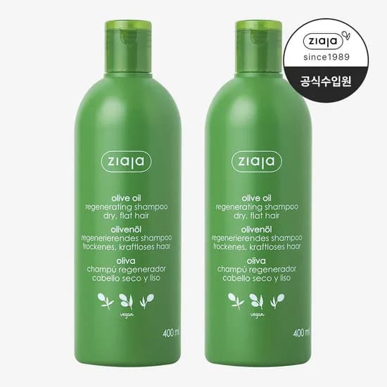 지아자 내추럴 올리브 비건 샴푸 온가족 사춘기 두피샴푸 400ml, 2개