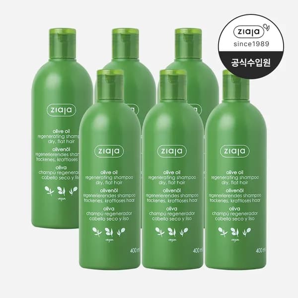 지아자 내추럴 올리브 비건 샴푸 온가족 사춘기 두피샴푸 400ml, 6개