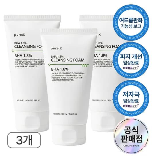 퓨어케이 바하 1.8% 청소년 여드름 피지 약알칼리성 클렌징 폼 100ml 3개