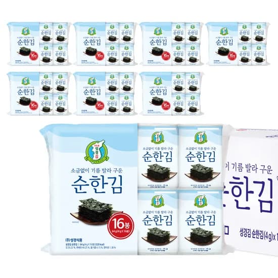 지도표 성경김 순한김 소금없이 구운김 식탁 조미 도시락김 16봉 64g 8개