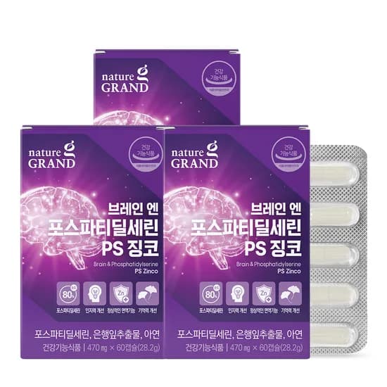 네이처그랜드 브레인 포스파티딜세린 PS 징코 두뇌 은행잎추출물 인지력 60캡슐 3개