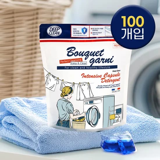 부케가르니 초고농축 캡슐세제 일반 드럼 겸용 로즈향 딥클린 올인원 세탁세제