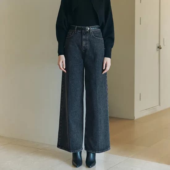 스톤 와이드 데님 팬츠 STONE WIDE DENIM PANTS / INDIGO BLACK