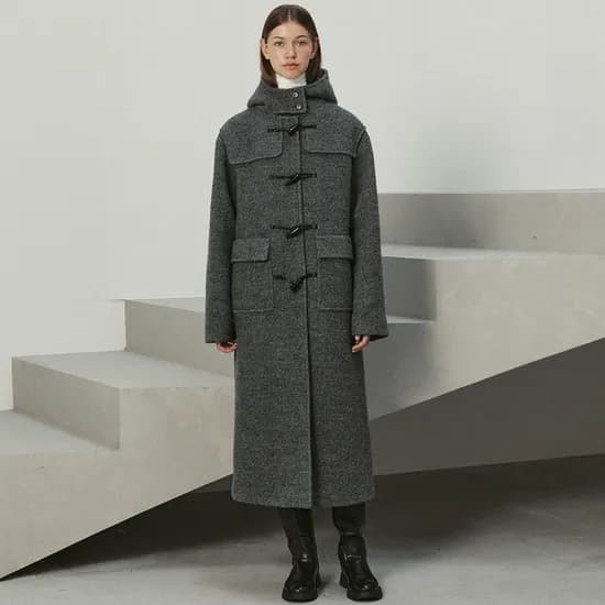 boucle wool duffel coat charcoal