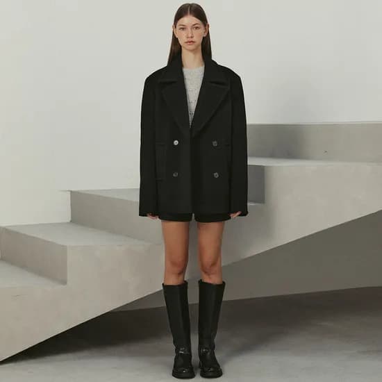 brushed wool half coat black