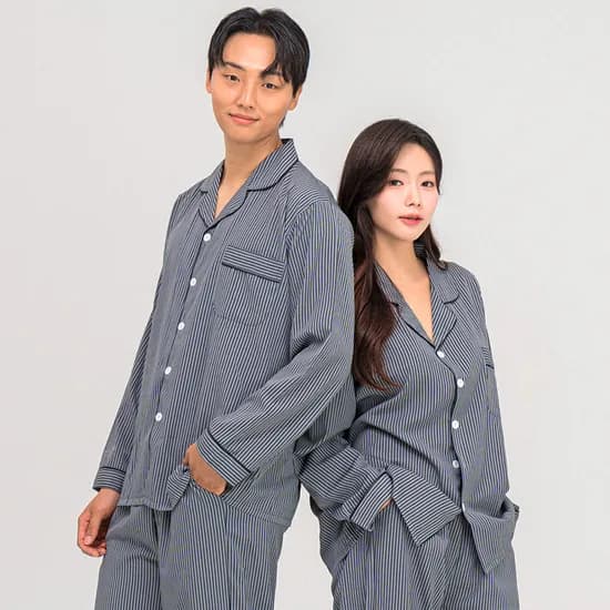 실키 커플파자마 카라 긴팔잠옷 홈웨어 잠옷 세트