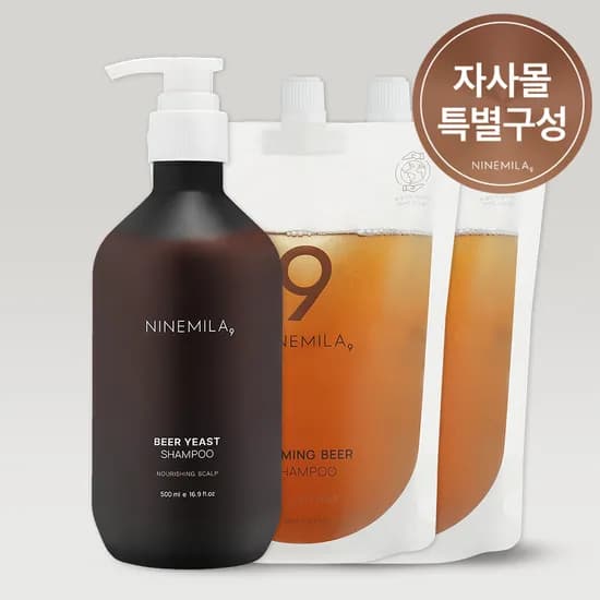 나인밀라 카밍비어 (맥주효모) 탈모샴푸 시트러스자몽향, 500ml + 500ml 2개(리필), 1개