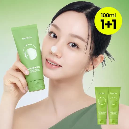 네이버단독 비플레인 녹두 약산성 클렌징폼 100ml, 2개
