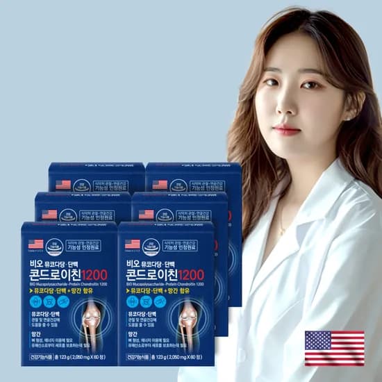 비오 뮤코다당단백 콘드로이친 1200 우슬 무릎관절연골 영양제 부모님선물 60정 6개