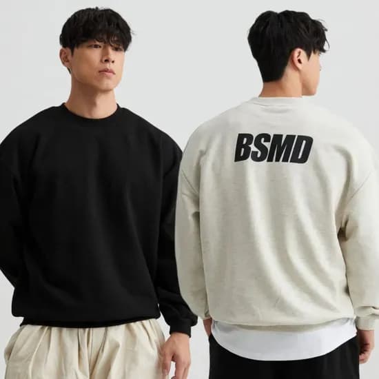 비스트모드 백로고 맨투맨 헬스 오버핏 짐웨어 긴팔 티셔츠 블랙 BSMD