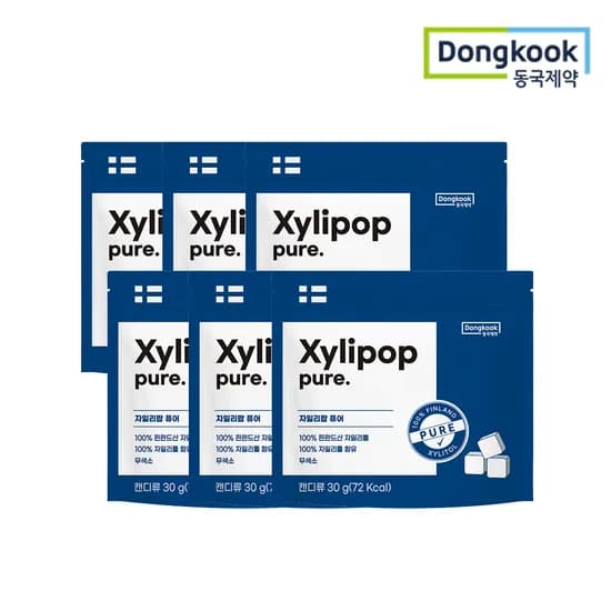 동국제약 자일리톨 무설탕 캔디 자일리팝 사탕 퓨어, 30g, 6개