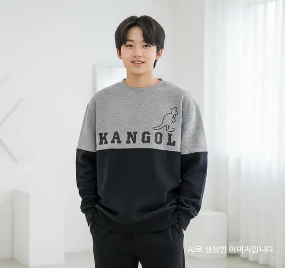 캉골 남녀공용 맨투맨 로고 남녀공용 블랙그레이 K96171빅로고