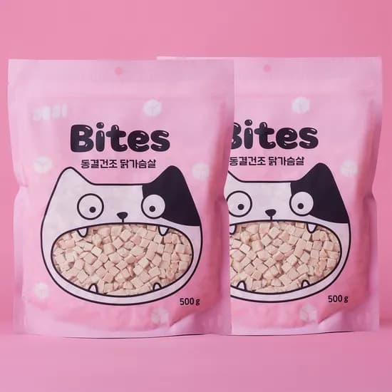 3651 바이츠 동결건조 대용량 고양이 트릿 간식 닭가슴살, 500g, 2개