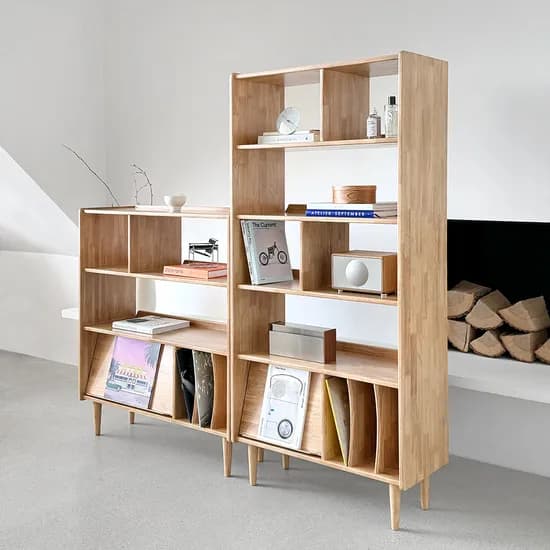 로포텐 아르고 원목 책장 낮은 수납 거실 책장 800x350x1700mm, 5단, 내추럴