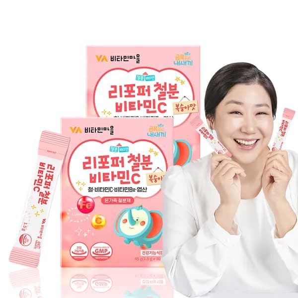 비타민마을 금쪽같은내새끼 리포퍼 철분 비타민C 복숭아맛 온가족 어린이 임산부 철분제 30포, 2개