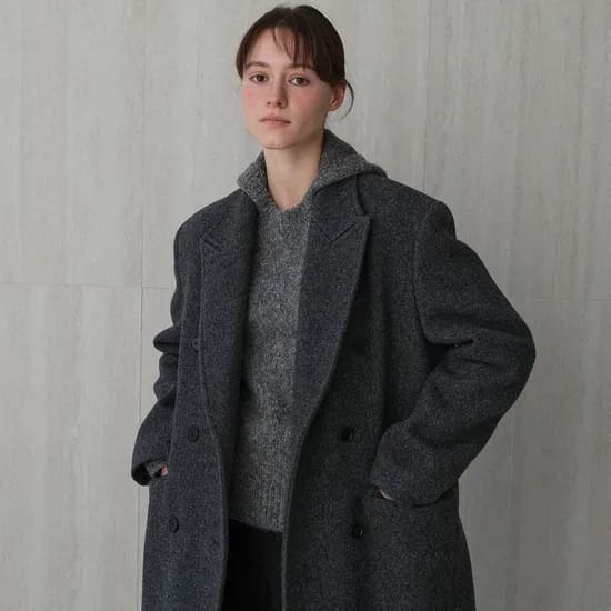 wool classic double breasted coat charcoal
