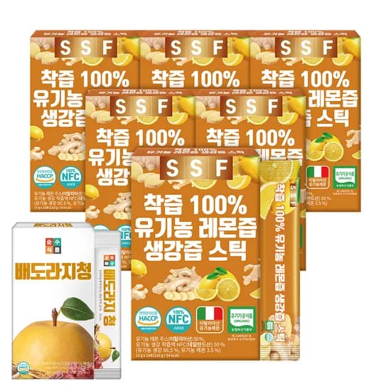 NFC착즙 100% 유기농 생강즙 레몬즙 원액 스틱 레몬생강차 6박스 총 84포