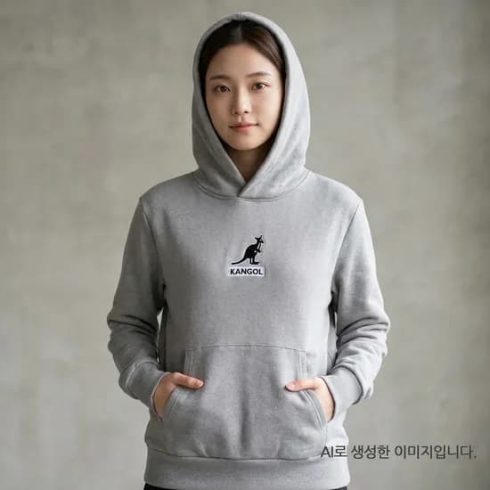캉골 후드티 남녀공용 커플 로고 그레이 M
