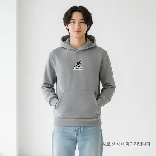 캉골 후드티 남녀공용 커플 로고 그레이 L